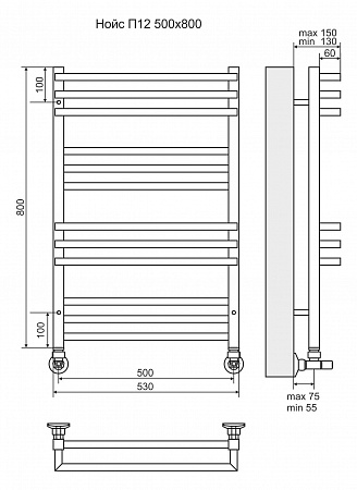 Нойс П12 500х800 Полотенцесушитель  TERMINUS Тюмень - фото 3