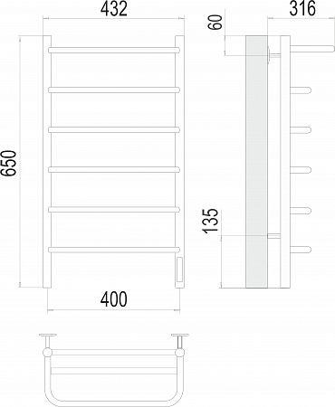 Полка П6 400х650 Электро (quick touch) Полотенцесушитель  TERMINUS Тюмень - фото 3