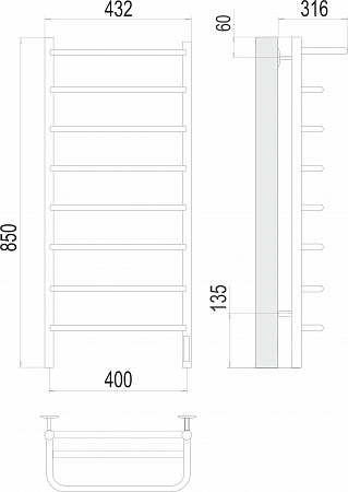 Полка П8 400х850 Электро (quick touch) Полотенцесушитель  TERMINUS Тюмень - фото 3
