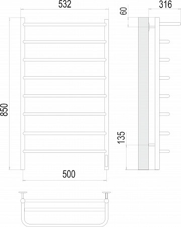 Полка П8 500х850 Электро (quick touch) Полотенцесушитель  TERMINUS Тюмень - фото 3