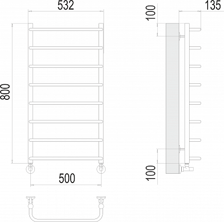 Стандарт П8 500х800  Полотенцесушитель  TERMINUS Тюмень - фото 3