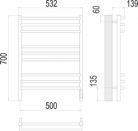 Прато П9 500х700 электро (sensor quick touch) Полотенцесушитель  TERMINUS Тюмень - фото 3