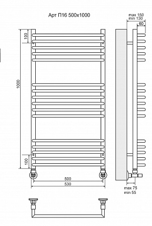 Арт П16 500х1000 Полотенцесушитель  TERMINUS Тюмень - фото 3