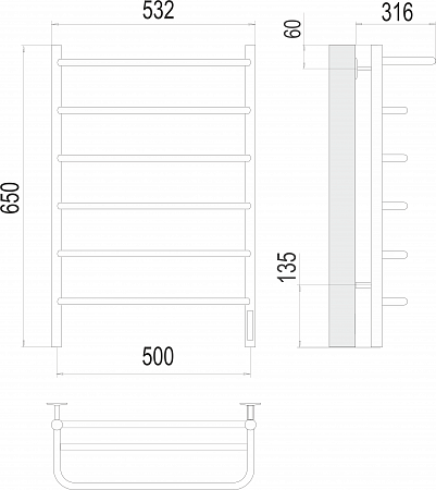 Полка П6 500х650 Электро (quick touch) Полотенцесушитель  TERMINUS Тюмень - фото 3